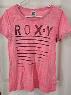 ROXY Women's Large Pink Graphic T-Shirt Short Sleeve Burnout Beach Surf Skater